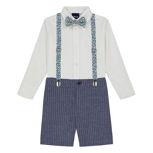 Infant Baby Toddler 12M 4 piece Izod White and Blue Suspenders matching set - Picture 1 of 10